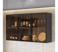 Vetrina Moderna in vetro da parete - Struttura in Legno massello con Ante in vetro, mensola portaoggetti da bagno sopra il Water per arredamento e organizzazione