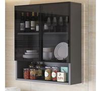 Vetrina Moderna in vetro da parete - Struttura in Legno massello con Ante in vetro, mensola portaoggetti da bagno sopra il Water per arredamento e organizzazione