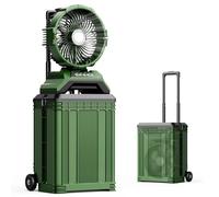 Veubew Ventilador de nebulización portátil con cubo de 30 litros, funciona con batería recargable de 30,000 mAh, ventiladores recargables de niebla de 12 horas, 4 vientos fuertes, 4 pulverizadores, 3