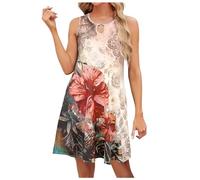 VEUNCOS Vestido de verano para mujer, largo hasta la rodilla, bohemio, sin mangas, túnica, informal, swing, vestido de playa con bolsillos, amarillo, XXL