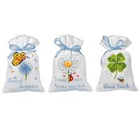 Vevaco Kits De Punto De Cruz Contado Bolsas Aromáticas DIY Creativo Set Deseos Juego DE 3 Manualidades Bordar Kit Principiantes Decoration Hogar Regalo ca. 8 x 12 cm Cross Stitch Embroidery