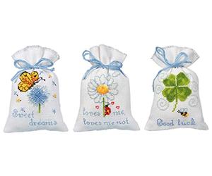 Vevaco Kits De Punto De Cruz Contado Bolsas Aromáticas DIY Creativo Set Deseos Juego DE 3 Manualidades Bordar Kit Principiantes Decoration Hogar Regalo ca. 8 x 12 cm Cross Stitch Embroidery