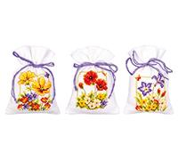 Vevaco Kits De Punto De Cruz Contado Bolsas Aromáticas DIY Creativo Set FLORES DE VERANO JUEGO DE 3 Manualidades Bordar Kit Principiantes Decoration Hogar Regalo ca. 8 x 12 cm Cross Stitch Embroidery