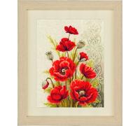 Vevaco Kits De Punto De Cruz Contado Cuadros Decoracion DIY Creativo Kit AMAPOLAS CON PATRÓN Manualidades Arte De Pared Bordar Kit Principiantes Regalo ca. 24 x 33 cm Cross Stitch Embroidery