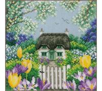 Vevaco Kits De Punto De Cruz Contado Cuadros Decoracion DIY Creativo Kit CUATRO ESTACIONES PRIMAVERA Manualidades Arte De Pared Bordar Kit Principiantes Regalo ca. 22 x 22 cm Cross Stitch Embroidery