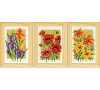 Vevaco Kits De Punto De Cruz Contado Cuadros Decoracion DIY Creativo Kit juego de 3 FLORES DE VERANO Manualidades Arte De Pared Bordar Kit Principiantes Regalo ca. 8 x 12 cm Cross Stitch Embroidery