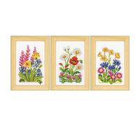 Vevaco Kits De Punto De Cruz Contado Cuadros Decoracion DIY Creativo Kit juego de 3 FLORES DEL CAMPO Manualidades Arte De Pared Bordar Kit Principiantes Regalo ca. 8 x 12 cm Cross Stitch Embroidery