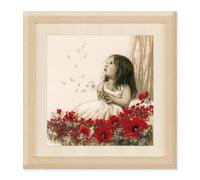 Vevaco Kits De Punto De Cruz Contado Cuadros Decoracion DIY Creativo Kit NIÑA EN UN CAMPO DE AMAPOLAS Manualidades Arte De Pared Bordar Kit Principiantes Regalo ca. 33 x 34 cm Cross Stitch