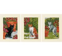Vevaco Kits De Punto De Cruz Contado Tarjeta De Felicitación DIY Creativo Kit juego de 3 LOS GATOS ENTRE FLORESManualidades Bordar Kit Principiantes Regalo ca. 10,5 x 15 cm Cross Stitch Embroidery