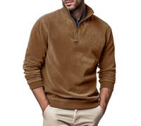 VEVESMUNDO Jersey para hombre con cuello alto, informal, terciopelo, aspecto de aprendiz, polo de punto, jersey de invierno, manga larga, cuello alto con media cremallera, caqui, S