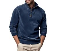 VEVESMUNDO Jersey para hombre con cuello alto, informal, terciopelo, aspecto de aprendiz, polo de punto, jersey de invierno, manga larga, cuello alto con media cremallera, azul oscuro, M
