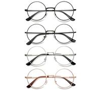 VEVESMUNDO Runde Metall Lesebrille Herren Damen Nickelbrille Lennon Brille Lesehilfe Stärke (4 Farben(Schwarz+Grau+Golden+Silber), 4.0)
