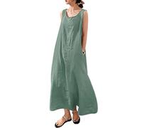 VEVESMUNDO Vestido de verano para mujer, de algodón, sin mangas, informal, holgado, largo, para la playa, vestido de lino, vestido informal con bolsillos, tallas 34, 36, 38, 40, 42, 44, 46, 48, 50,
