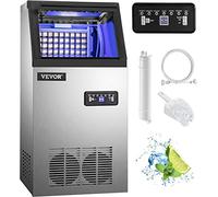 VEVO Máquina para Hacer Hielo de Acero Inoxidable de Calidad Alimentaria, Trituradora de Máquina de Hielo Comercial, 280W, 68kg/24 horas, Panel de Control LCD Inteligente, para Cafeterías Bares etc