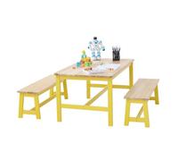 VEVOR 1 Mesa Infantil con 2 Bancos 1067x575x482 mm y 915x235x280 mm Conjunto de Muebles Infantiles Bandeja Fácil de Limpiar para Estudiar Comer Jugar Leer Guardería Dormitorio Infantil de 2 a 8 Años