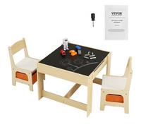 VEVOR 1 Mesa Infantil + 2 Sillas de 610x610x483 mm y 290x300x530 mm Conjunto de Muebles Infantiles con Caja de Almacenamiento Bandeja de Doble Cara para Estudiar Comer Jugar Leer Habitación Infantil