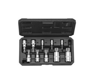 VEVOR 10 PCS Juego de Dados con Punta Estriada de Triple Estría Cuadrada XZN, M4 - M18, Acero Cr-V de Primera Calidad, Con Impulsión de 1/4", 3/8" y 1/2", Estuche de Almacenamiento, para Uso Manual