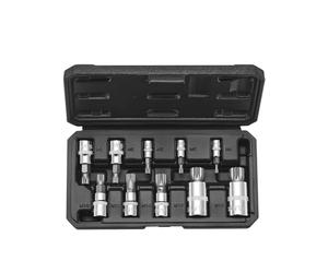 VEVOR 10 PCS Juego de Dados con Punta Estriada de Triple Estría Cuadrada XZN, M4 - M18, Acero Cr-V, Juego de Vasos con Impulsión de 1/4", 3/8" y 1/2", Estuche de Almacenamiento, para Uso Manual
