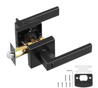 VEVOR 10 PCS Manija de Puerta de Privacidad, Manija Reversible para Zurdos o Diestros con Cerradura sin Llave, Rotación de 45° para Abrir, Interior Cuadrado Universal para Puertas de Baño, Negra Mate