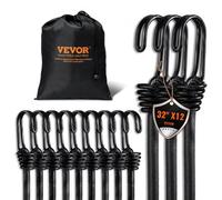 VEVOR 12 PCS Cuerdas Elásticas con Ganchos de Acero A3 Correas Elásticas Resistentes de 0,8 m Cuerdas Elásticas de 8 mm para Acampar, Lonas, Motocicletas, Camiones y Tiendas de Campaña, Color Negro