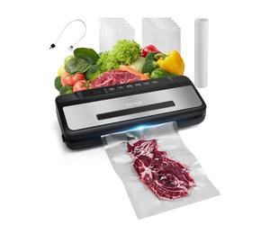 VEVOR 120 W 80 kPa 7 en 1 Máquina Selladora al Vacío de Alimentos de 384 x 156 x 88 mm, Sistema Automático de Sellado de Aire con Cortador Incorporado con 10 Bolsas de Vacío y 1 Rollo de Bolsas
