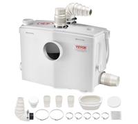 VEVOR 1200 W Bomba Trituradora para Inodoro con 4 Entradas de Agua, Caudal de 48 GPM, Altura de 10 m, Máquina de Descarga Ascendente para Eliminación de Aguas Residuales para Inodoro, Lavabo y Bañera