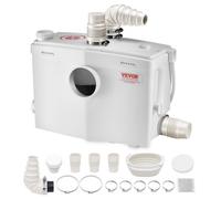 VEVOR 1200 W Bomba Trituradora para Inodoro con 4 Entradas de Agua, Caudal de 48 GPM, Altura de 10 m, Máquina de Descarga Ascendente para Eliminación de Aguas Residuales para Inodoro, Lavabo y Bañera
