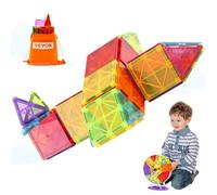 VEVOR 121 Piezas de Bloques de Construcción Magnéticos para Niños con 2 Bases para Automóviles y 26 Tarjetas Digitales Juguete Apilable de Construcción Educativa Stem para Niños de 3 Años en Adelante