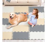 VEVOR 16 PCS Alfombra de Juego Baldosas de Espuma EVA de 10 mm de Grosor Alfombra de Rompecabezas de 31,5x31,5 cm, Alfombrillas Entrelazadas para Niños para Sala de Juegos, Hogar, Camel, Gris y Beige