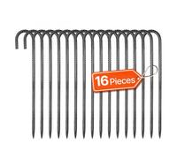 VEVOR 16 PCS Estacas de Varilla de Refuerzo 406,4 mm con Gancho en J de Diámetro 1 cm, Anclajes de Acero Galvanizado con Punta de Cincel y Revestimiento Resistente a la Oxidación para Jardinería