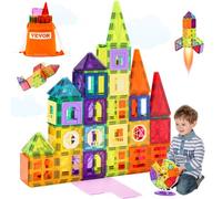 VEVOR 181 PCS de Bloques de Construcción Magnéticos con Bases para Automóviles, Noria, Letras y Tarjetas Digitales, Juguete Apilable de Construcción Educativa Stem para Niños de 3 Años en Adelante
