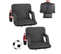VEVOR 2 Cojines para Asiento de Estadio, con 6 Ángulos Ajustables, Acolchados, con Reposabrazos, Respaldo y Portavasos, para Picnics, Playa, Deportes, Juegos, Plegables, Negro, 560 x 580 x 470 mm