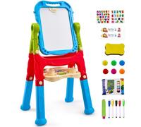 VEVOR Caballete de Arte Caballete de Arte para Niños 2 en 1 de Doble Cara con Pizarra Magnética y Pizarrón, Tablero de Dibujo Ajustable, Giratorio y Extraíble con Accesorios de Pintura para Niños