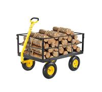 VEVOR 2 en 1 Carrito de Jardín de Acero de 2225 x 760 x 775 mm con Neumáticos Todoterreno de 13", Laterales de Malla Extraíbles y Manija Giratoria de 180°, Carga de 635,03 kg, Amarillo y Negro