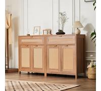 VEVOR 2 Juegos de Aparadores de Ratán de 750 x 360 x 860 mm con 4 Puertas Magnéticas, 2 Cajones y Estantes Ajustables, Armario de Ratán para Pasillo, Entrada, Sala de Estar o Cocina, Color Madera