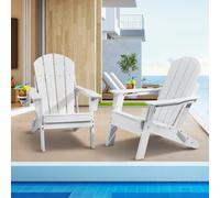 VEVOR 2 Juegos de Sillas Adirondack de Plástico Plegables y Portátiles de 800 x 755 x 915 mm para Exteriores, con Portavasos, Reposabrazos Relajante y Ergonómico para Jardín, Patio Trasero, Blanco