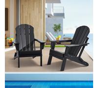 VEVOR 2 Juegos de Sillas Adirondack de Plástico Plegables y Portátiles de 800 x 755 x 915 mm para Exteriores, con Portavasos, Reposabrazos Relajante y Ergonómico para Jardín, Patio trasero, Negro