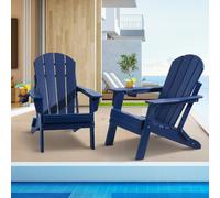 VEVOR 2 Juegos de Sillas Adirondack de Plástico Plegables y Portátiles de 800 x 755 x 915mm para Exteriores, con Portavasos, Reposabrazos Relajante y Ergonómico para Jardín, Patio trasero, Azul Marino