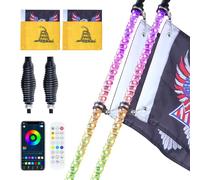 VEVOR 2 luces de látigo con base de resorte, luz de látigo LED con aplicación y control remoto, látigo de luz de persecución RGB en espiral de 360 ° impermeable con 2 banderas 914,4 mm UTV, ATV