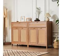 VEVOR 2 PCS Armario de Ratán con 4 Puertas, 2 Cajones y Estantes, Color Madera