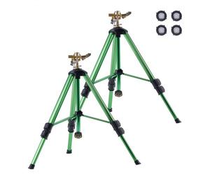 VEVOR 2 PCS Aspersor de Impacto Sobre Base de Trípode Aspersores de Trípode de Altura Ajustable con Cabezal de Latón y Conector de G3/4", Aspersor de Riego de Cobertura de Área Grande de 360°, Verde