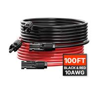 VEVOR 2 PCS Cable de Extensión para Panel Solar de 30,48 m, 10 AWG, Cable Fotovoltaico de 6 mm² con Conectores Hembra y Macho a Prueba de Agua para Paneles Solares Domésticos, de Barco, Negro y Rojo