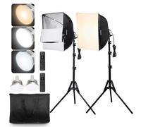 VEVOR 2 PCS Kit de Iluminación Softbox de 400x400mm con Bombillas LED de 45 W, Temperatura de Color Ajustable de 3000-6500 K, Trípode, Control Remoto para Grabación de Video, Transmisión en Vivo