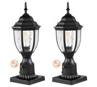 VEVOR 2 PCS Farolas Exteriores de Anochecer al Amanecer, 390 mm, Resistentes al Agua con Base de Montaje en Pilar de 9 cm, Pantalla de Vidrio Farola Exterior a Prueba de Rayos para Patio, Jardín