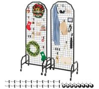 VEVOR 2 PCS Paneles de Pared de Rejilla 60x40x164 cm con Ruedas y 20 Ganchos