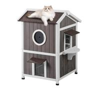 VEVOR Casa para Gatos de Exterior de 590 x 650 x 920 mm, Refugio para Varios Gatos de Madera de 2 Pisos Resistente a la Intemperie con Puertas, Solapas de Puerta de PVC, Una Ventana Transparente