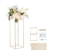 VEVOR 2 Soportes de Flores de Boda de 80 cm de Alto, Soportes geométricos de Columna de jarrón de Metal, Estante de exhibición Floral Rectangular Dorado para recepción de Eventos en T, decoración de