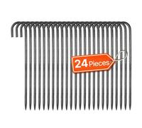 VEVOR 24 PCS Estacas de Varilla de Refuerzo 406,4 mm con Gancho en J de Diámetro 1 cm, Anclajes de Acero Galvanizado con Punta de Cincel y Revestimiento Resistente a la Oxidación para Jardinería