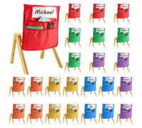 VEVOR 24 Piezas Bolsillos para Sillas para Aula 465 x 510 mm con Etiqueta para Nombre, Organizador para el Respaldo de la Silla para Niños en Aula, Guardería, Escuela y Hogar, 6 Colores Brillantes