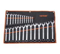 VEVOR 25 PCS Juego de Llaves Combinadas, Juego de Llaves de Boca con Bolsa Enrollable, juego de Llaves Grande de Acero al Carbono Métricas de 6-32 mm para Uso Doméstico, Reparaciones de Automóviles